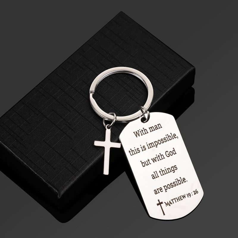 GiftYou Inspirational Scripture Metal Key Chains with Cross Pendant - Bible Verse Keychain Religious Gift for Christian - Image 3
